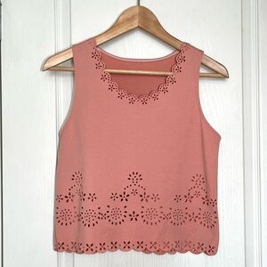 Salmon Pink Eyelet Knit Scalloped Top Coral Y2K Cottagecore Boho Trending